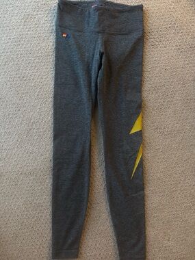 Aviator Nation Gray Leggings with Yellow Lightning Accent